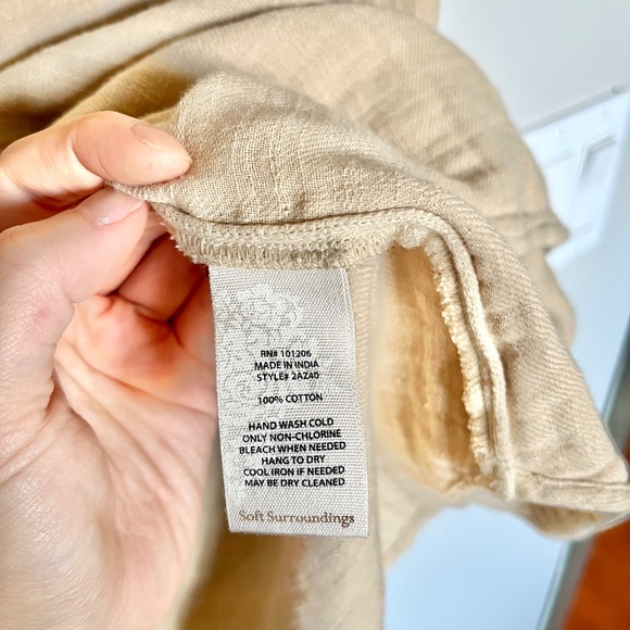 Soft Surroundings Gauze Cotton Vneck Tunic Top Roll-tab Sleeves Beige Tan Size M - Picture 3 of 6